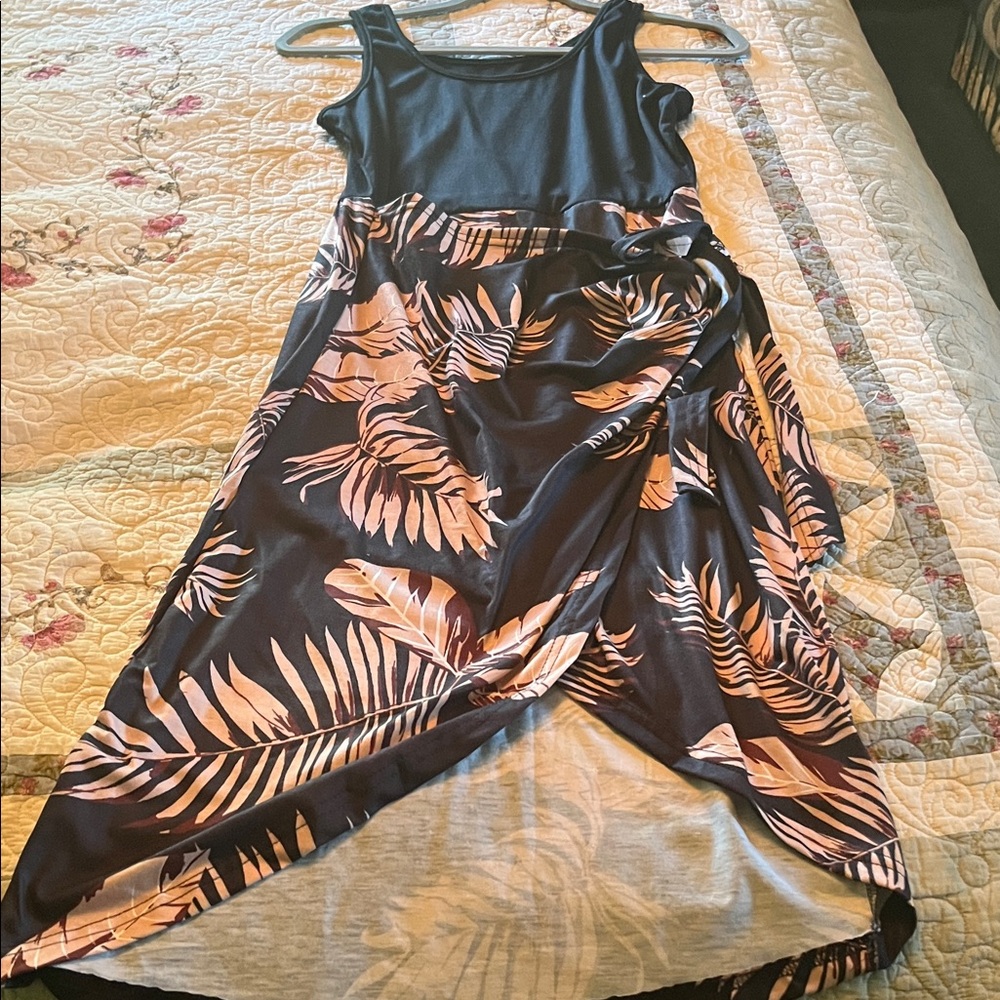 SHEIN Black and Tan Asymmetrical Wrap Tank Top Dress